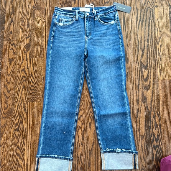 Vervet Denim - Blue Cropped Ankle Jeans with Raw Edge